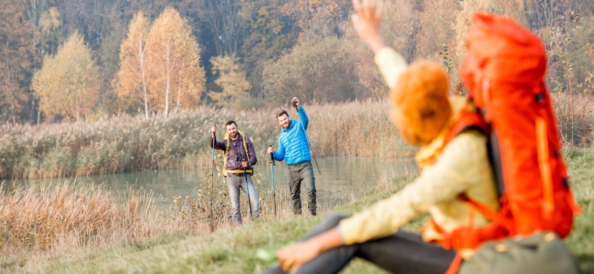 Hikers with backpacks outdoors