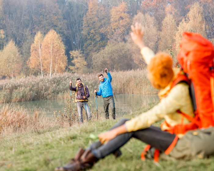 Hikers with backpacks outdoors