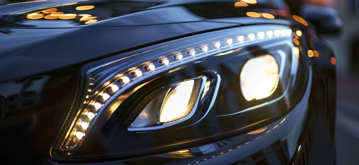 A photo of car headlights