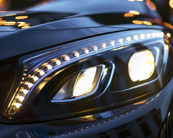 A photo of car headlights