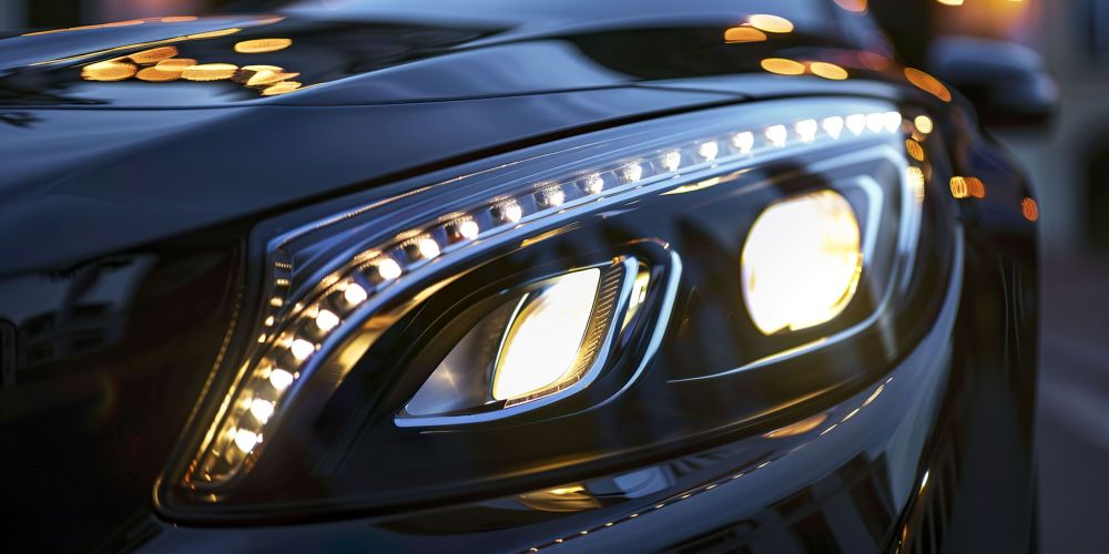 A photo of car headlights